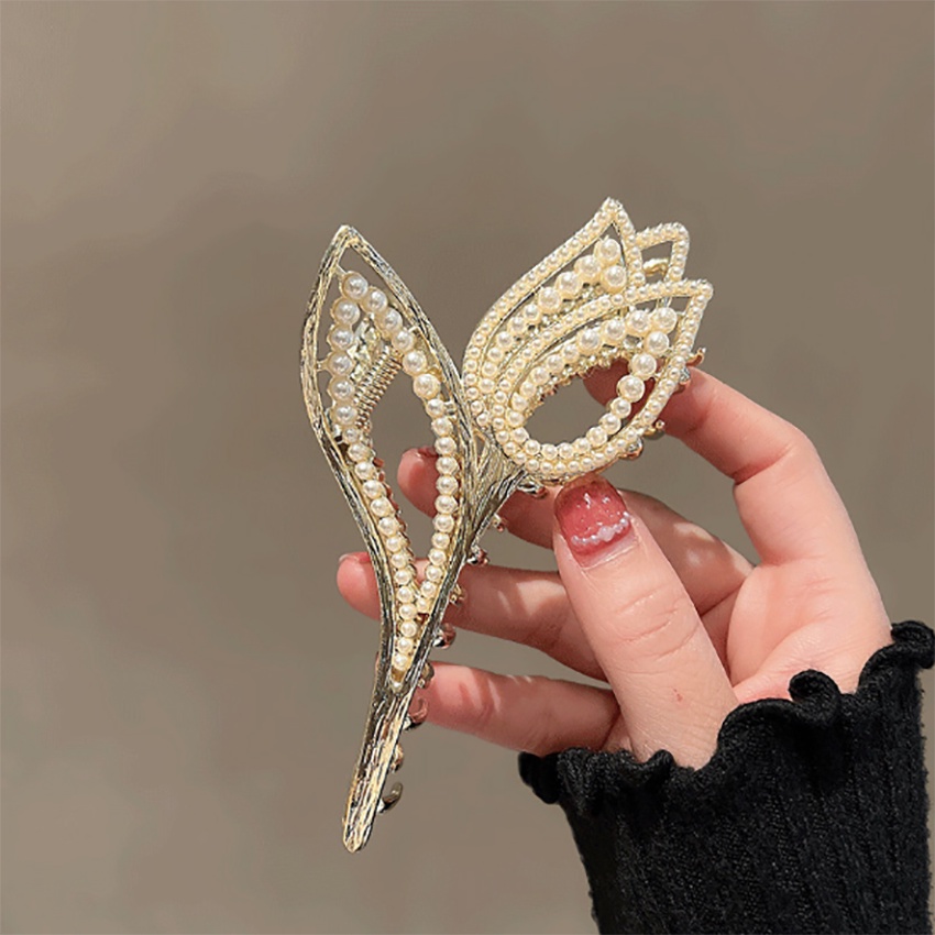 Kẹp (gấp tóc) kim loại đính hạt mẫu cây hoa TULIP LỚN sang trọng, cao cấp dành cho các bạn nữ DTOnline