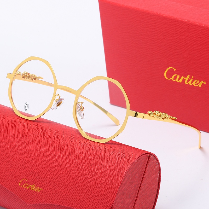 CARTIER Kính Mát Gọng Kim Loại Tròng Tròn Họa Tiết Da Báo Chống Gió Thời Trang Cho Nam Và Nữ