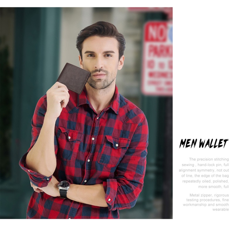 Youyo Ví Ngắn Gập Ba Bằng Da Bò Có Ngăn Đựng Thẻ Tín Dụng RFID Chống Trộm Vintage Cho Nam