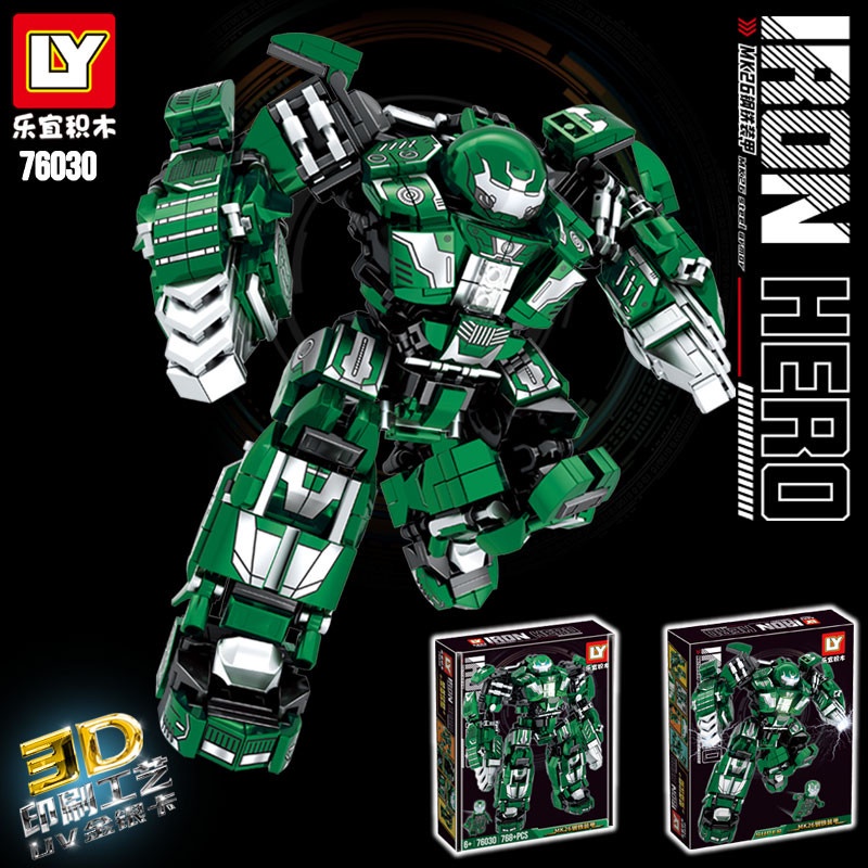 Lắp ráp mô hình Super Heroes Ironman 3D LY 76030 Hulk Buster MK26 màu xanh lá
