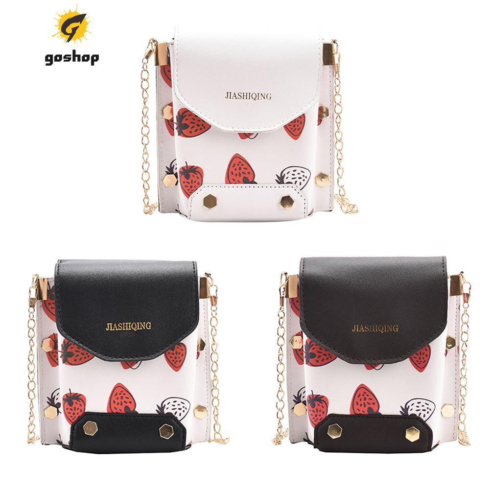 (GO ) Fashion Women PU Leather Printing Shoulder Crossbody Bag Ladies Chain Tote