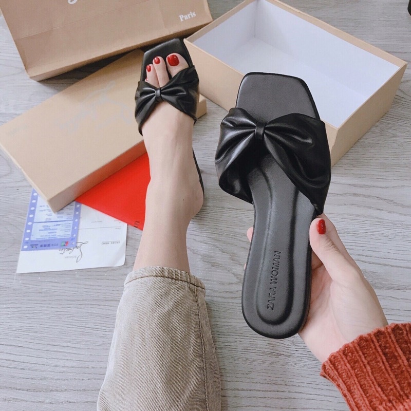 DÉP BỆT NƠ.  m  DẬP CHỮ ĐẾ DÉP. 3 MÀU TRẮNG. BE. ĐEN