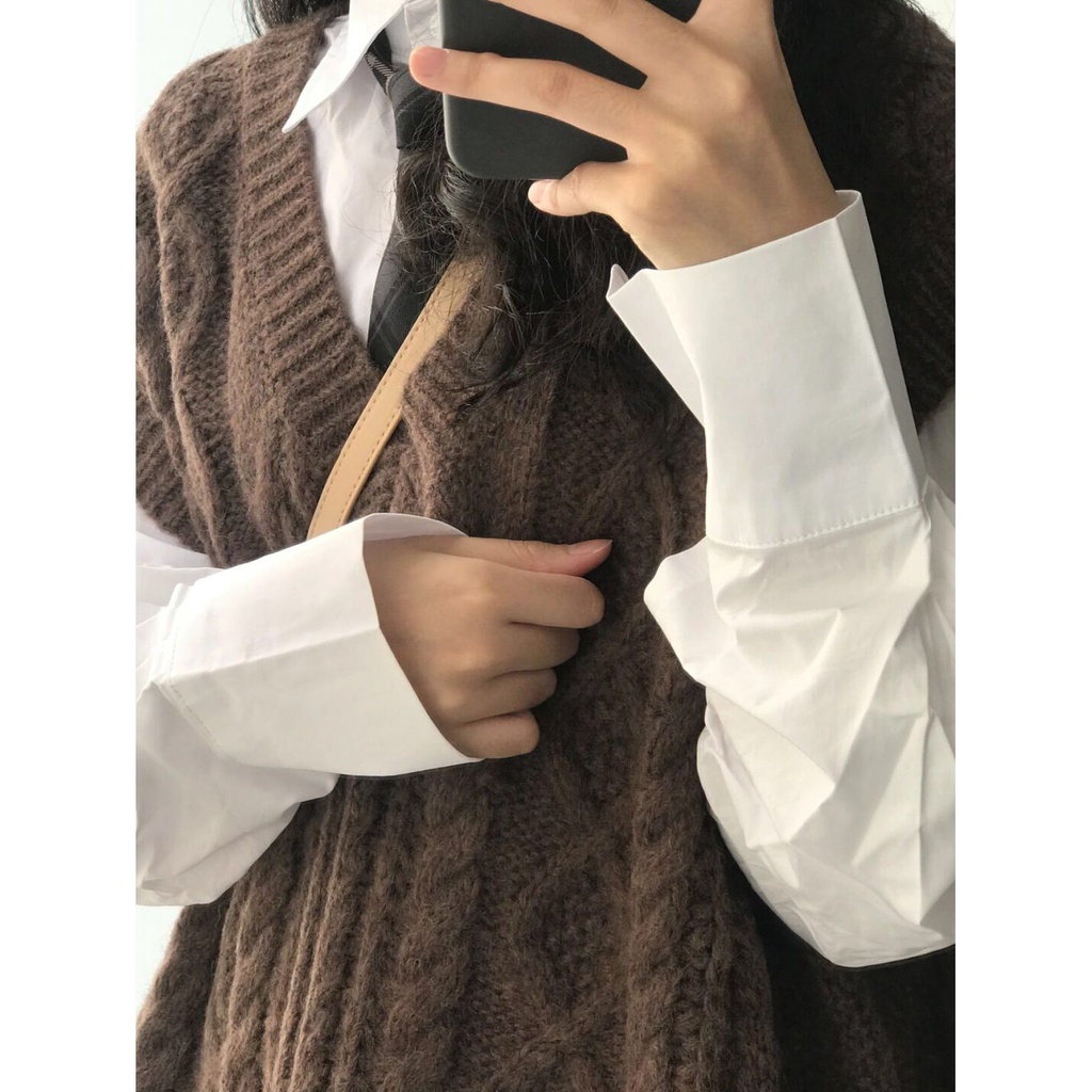 Áo Dệt Kim Sát Nách Dáng Rộng Cổ Chữ V Phong Cách Retro Dành Cho Nữ