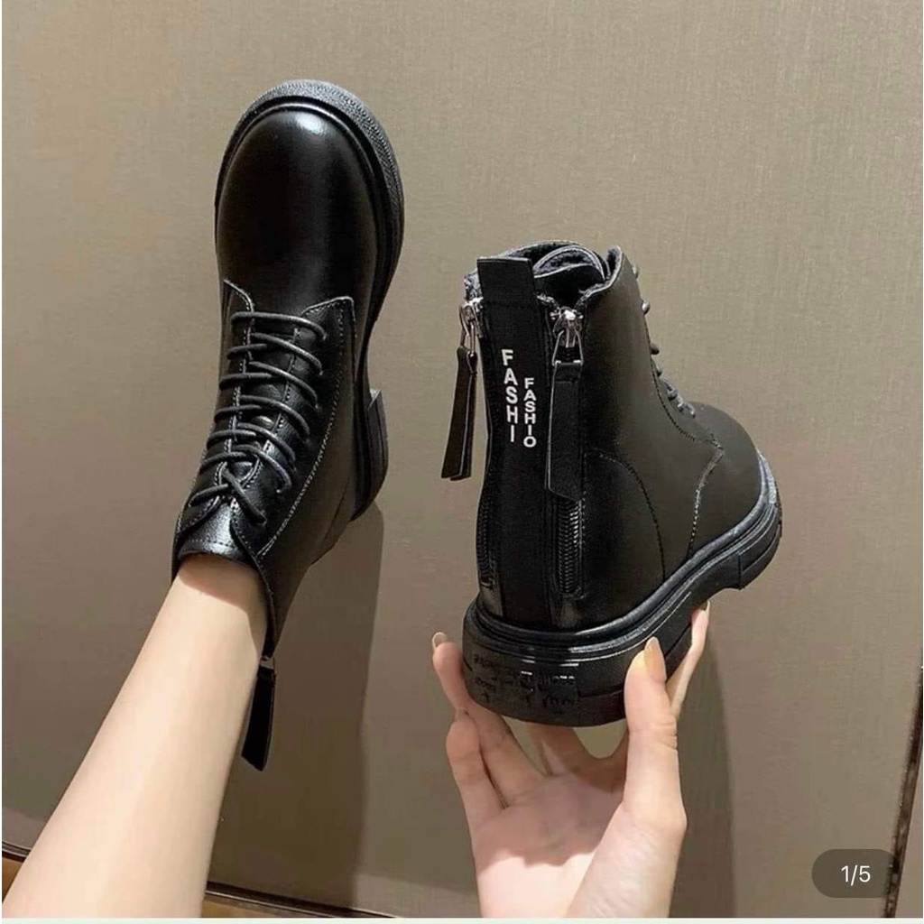Giày bốt nữ cao cổ, giày boot nữ cổ cao thời trang da mềm khoá sau ullzang cao 5cm | BigBuy360 - bigbuy360.vn