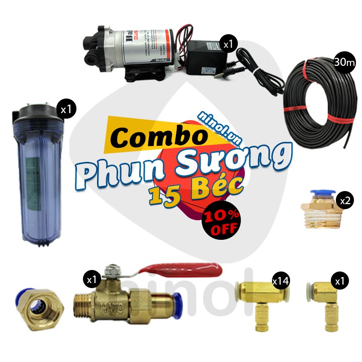 Bộ phun sương làm mát nhà cửa, quán ăn 5, 10, 15 béc bơm Haita-2700