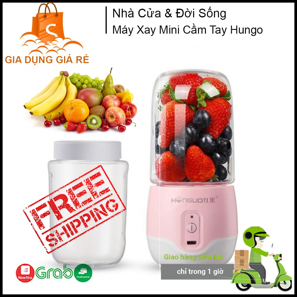 💥 Xay Được Cả Đá 💥 Máy Xay Sinh Tố Đa Năng Cầm Tay HONGUO 300ml, Tích Điện, Nhỏ Gọn, Tiện Lợi - Mẫu mới 2021