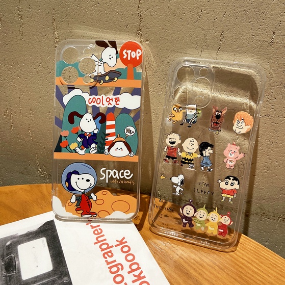 Huawei Y7A Y8P Y9 Prime 2019 Y9S Nova 7 7i 5T 3 3i 3e 4e SE P40 P30 P20 Pro Lite Honor 8X Cute Cartoon Snoopy Crayon Shin-chan Clear Straight Edge Fine Hole Tpu Soft Phone Case HLJ 11