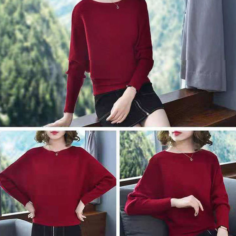 (MỚI) Áo Sweater dệt kim tay cánh dơi thiết kế dáng rộng thoải mái