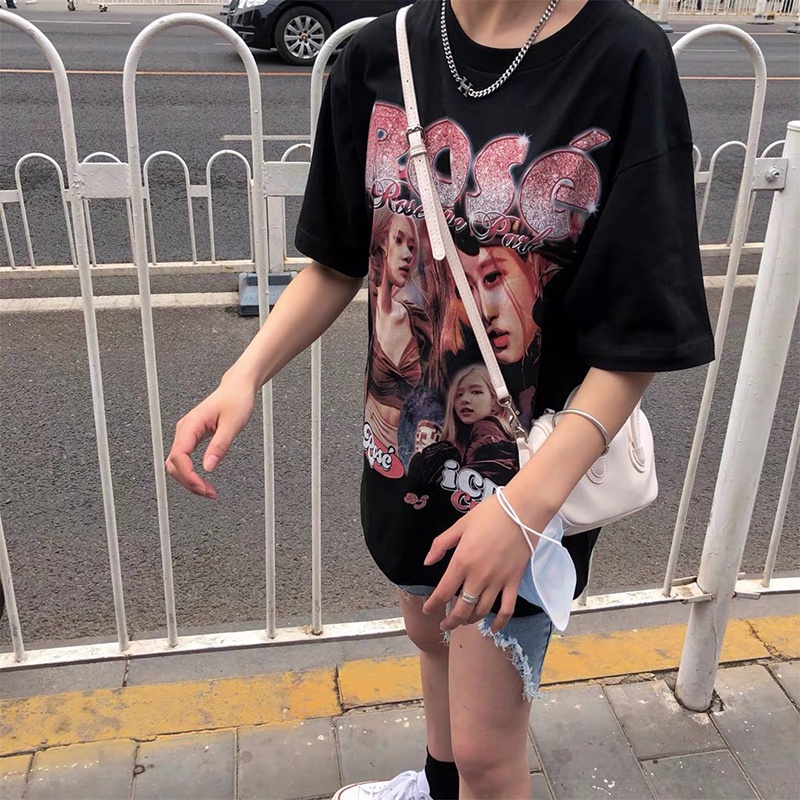Áo Thun Vintage Thời Trang Đường Phố Rose 1 Tay Lỡ Unisex - Đen/Trắng Cổ Tròn | Blackwork