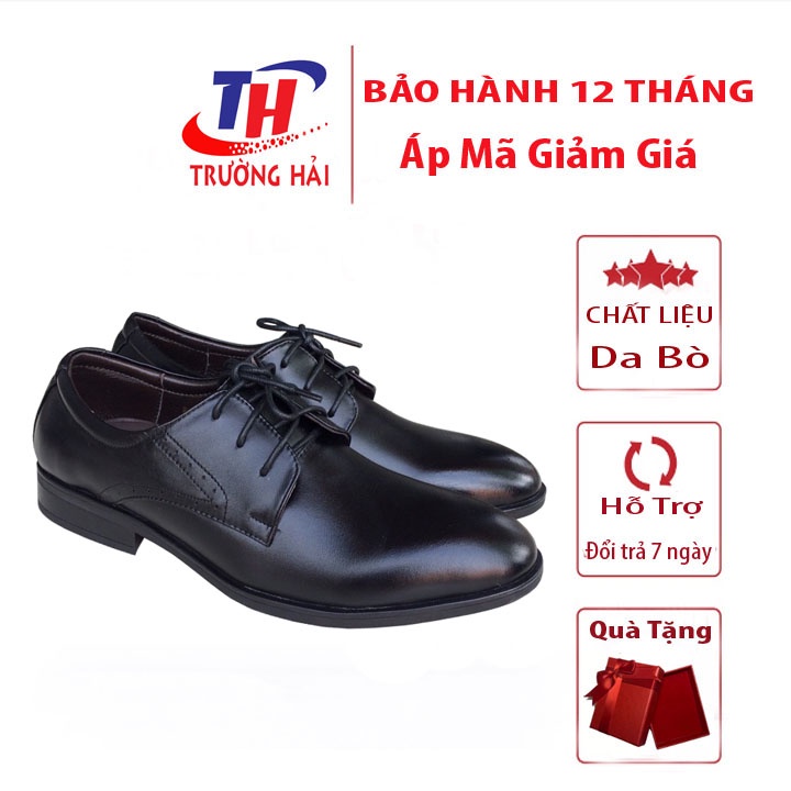 Giày tây nam cột dây da bò cao cấp Màu đen Trường Hải  Đế Cao su không trơn GTD290