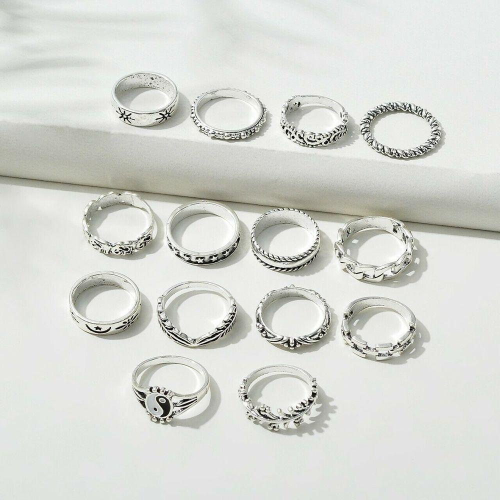 PATH Bộ Nhẫn Đeo Khớp Ngón Tay Hình Ngôi Sao Mặt Trời Mặt Trăng Voi Lông|Vòng Cổ Màu Sắc Vintage Phong Cách Punk