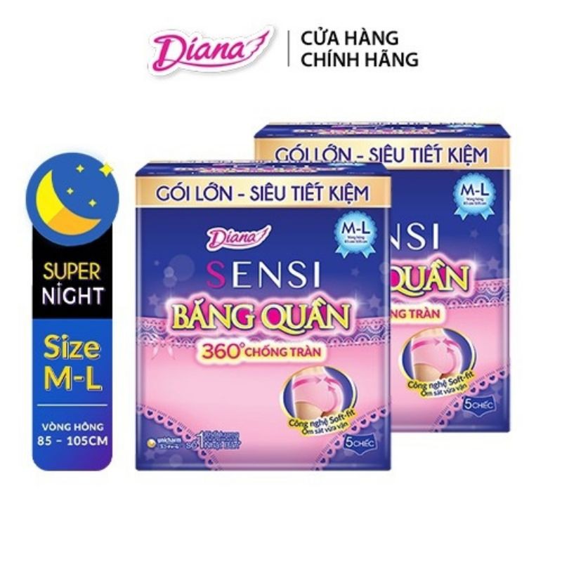 CHE TÊN SP - Băng quần Diana/ BVS Diana dạng quần 5 miếng size ML - DN05