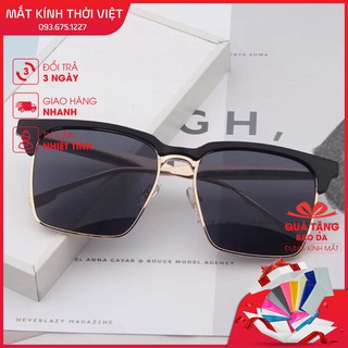 Kính mát nam nữ cao cấp V Hot 930 (Mặt đen, Gọng Kim Loại Vàng)
