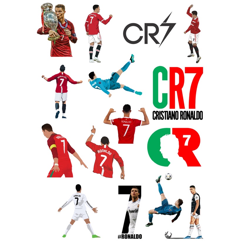 Bộ 36 sticker decal hình dán Cristiano Ronaldo, hình dán CR7, hình dán laptop, hình dán bóng đá