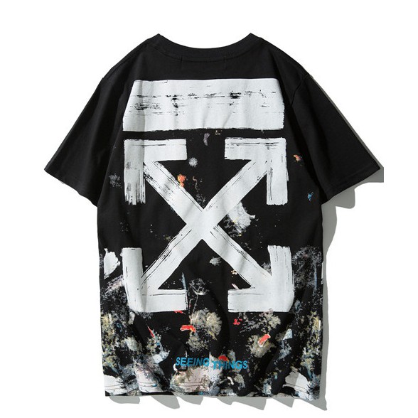 Off white Áo thun nam nữ ngắn tay cổ tròn mới
