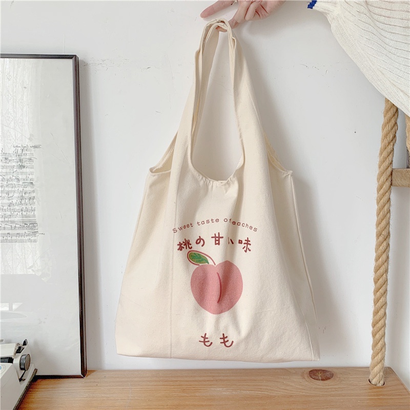 [2 Mẫu] Túi Vải Túi Tote Canvas Lớn (Đọc kĩ mô tả) Trái Đào Tay Nải Vải Bố Kem Sweet Taste of Peach You Are Enough 1998