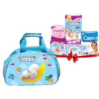 Combo Mẹ đi sinh: Miếng lót 28m, tã dán XS42, khăn ướt, BVS Mama 12m, tã dán Caryn, túi mẹ bé