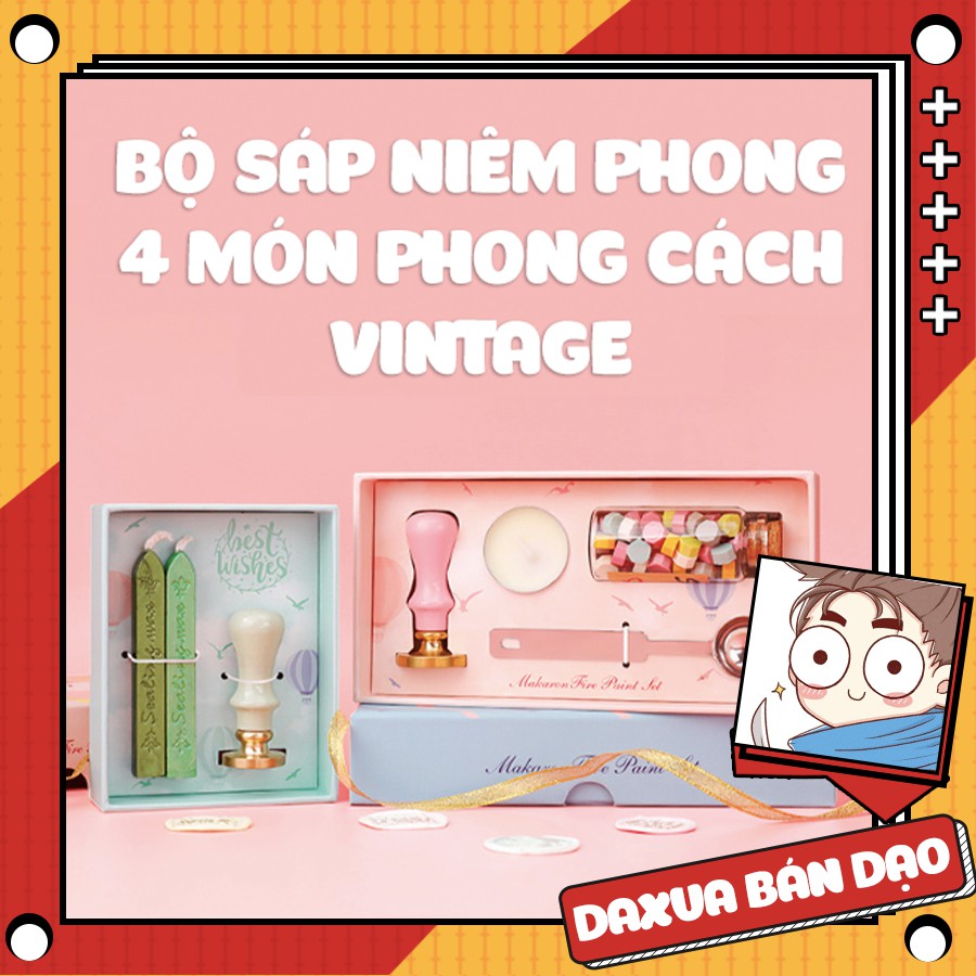 Bộ Dấu Sáp Niêm Phong 4 Chi Tiết Phong Cách Vintage Cổ Điển, Con Dấu Sáp Niêm Phong Thư