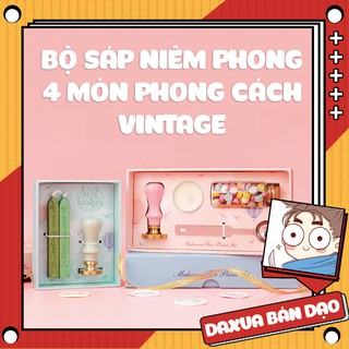 Bộ dấu sáp niêm phong 4 chi tiết phong cách vintage cổ điển, con dấu sáp niêm phong thư