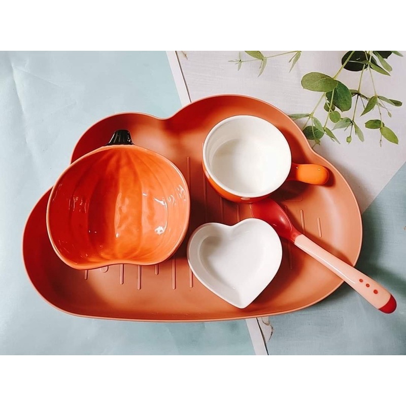 [ Được chọn mẫu] Set combo bát sứ ăn dặm cho bé kèm khay và thìa hình xinh yêu bằng sứ cao cấp chịu nhiệt