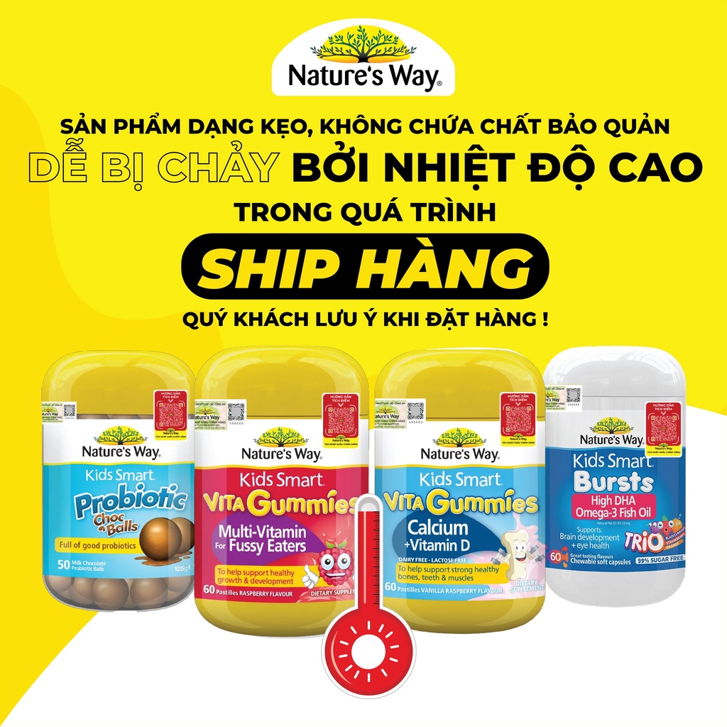 Combo Kẹo Dẻo Vi Chất Cho Bé Nature's Way Kids Smart Vita Gummies Calcium+Vitamin D Và Multi Vitamin Fussy Eaters 60v/h