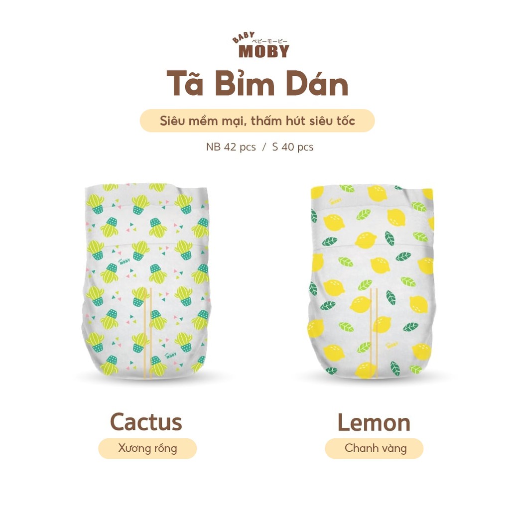 Tã Dán Baby Moby Chống Tràn Thấm Hút Siêu Tốc NB42/S40