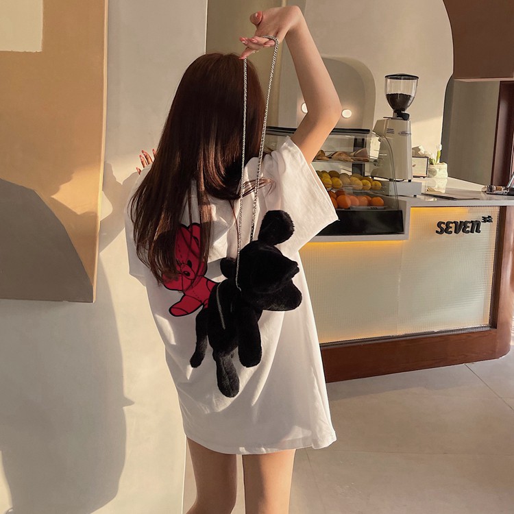 ÁO THUN FORM RỘNG GẤU HỒNG THỜI TRANG NỮ