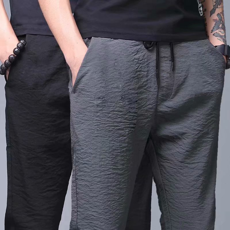 Summer Thin Ice Silk Men's Casual Pants Slim Fit and Quick-Drying Loose Straight Sports Trousers