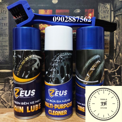 Chai xịt bảo dưỡng sên zeus, vệ sinh sên xe máy zeus, làm bóng dàn nhựa nhám vỏ xe zeus
