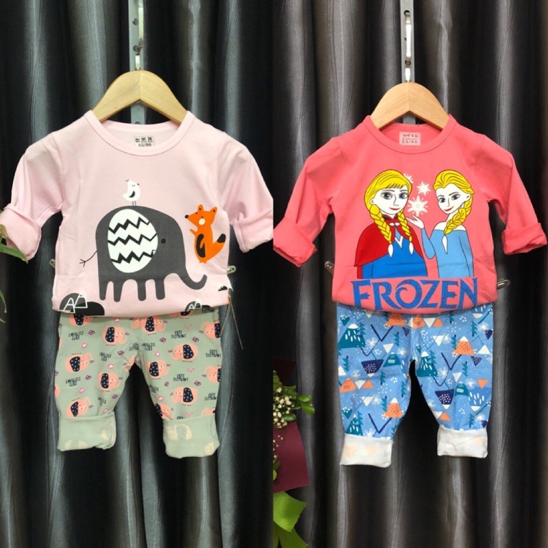 Bộ cotton xuất Hàn dài tay (nhiều mẫu) bé gái 7-15kg