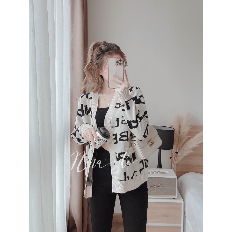 Áo Khoác Len Rộng Ulzzang. Áo Khoác Cardigan Len Viền Dáng Dài Form Rộng [Len Nút Chữ]