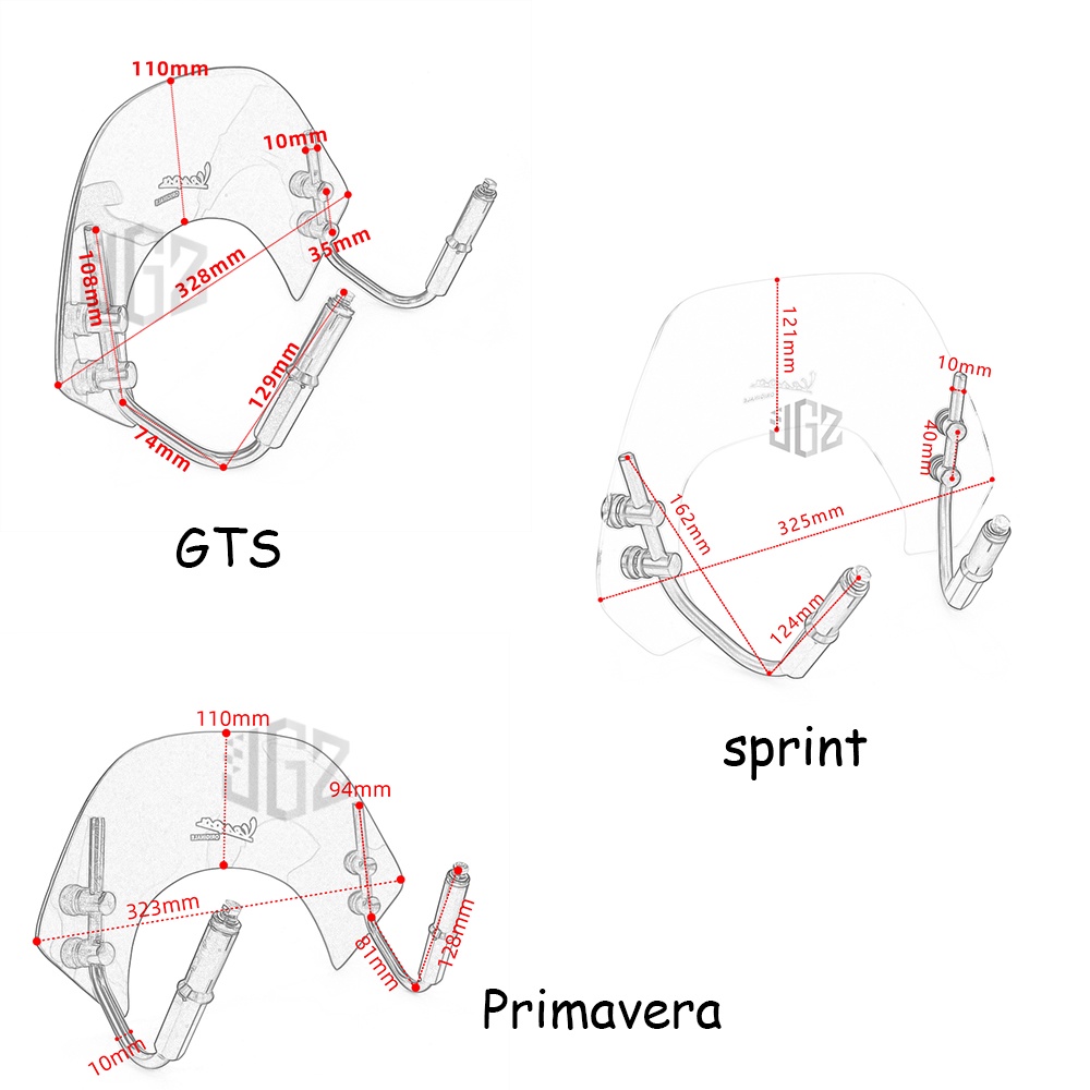 Tấm kính chắn gió trong suốt cho for Vespa Sprint Primavera 150 GTS 250 300