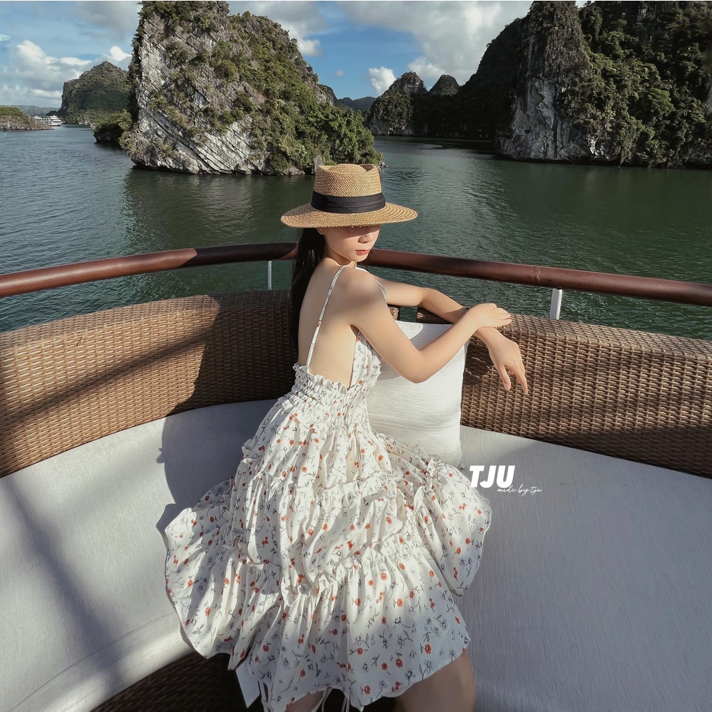 Váy đầm ngắn xòe hai dây hở lưng sexy đi biển mùa hè mềm mát (Floral Dress) T-JU