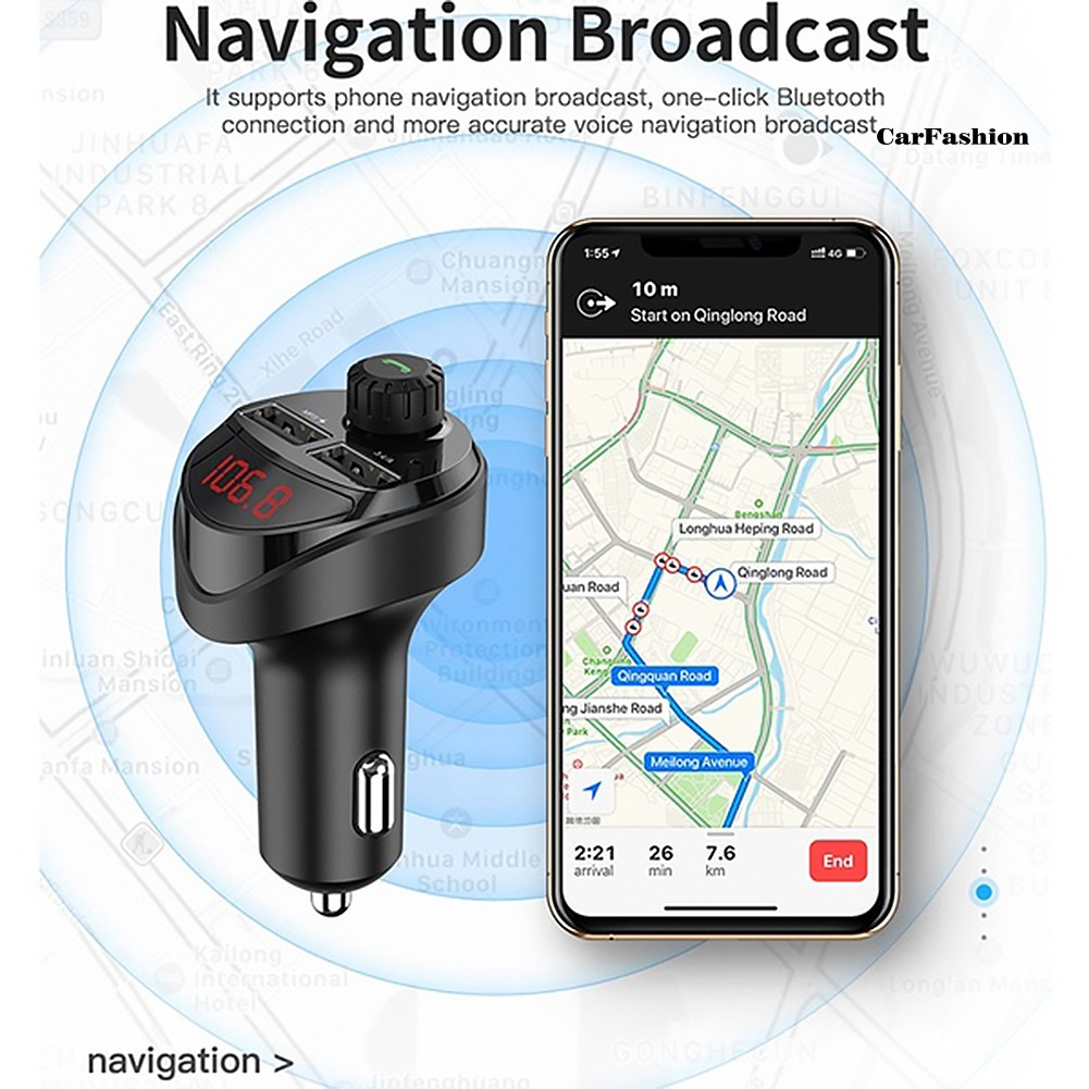 Bộ Chuyển Đổi Âm Thanh Mp3 Fm Bluetooth Hai Cổng Usb Kiêm Sạc Điện Thoại Cho Xe Hơi