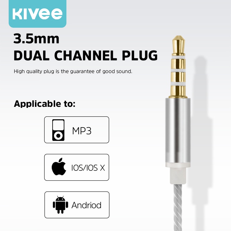 Tai nghe có dây KIVEECắm 3.5mm loa siêu trầm âm thanh nổi vòm với chiều dài cáp micrô 1,2 mét