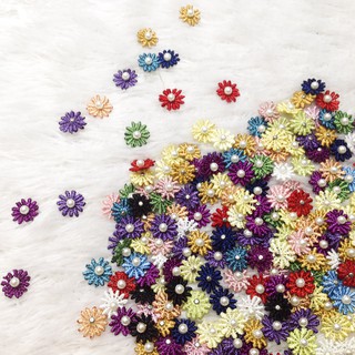 Gói 25 hoa mai thạch thảo thêu 3d đính cườm trai kết áo trang trí váy đầm size 1.2cm