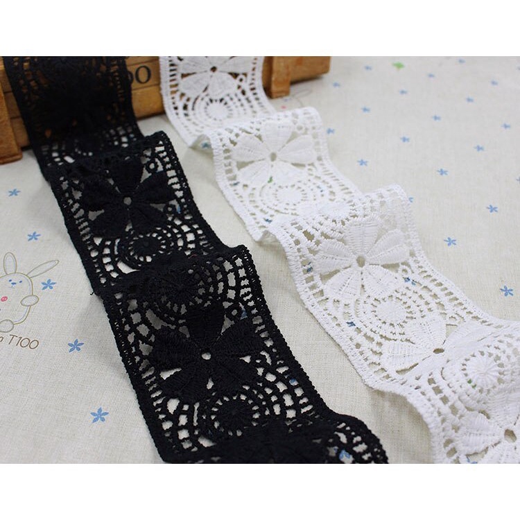 Cuộn Dây Ruy Băng Ren Trắng Đen 5cm