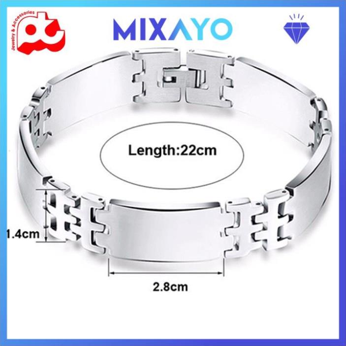 Lắc tay titan nam cao cấp đẹp sang trọng inox thép không gỉ kiểu bảng trơn to MIXAYO kích cỡ 13mm màu trắng PTLTNA99