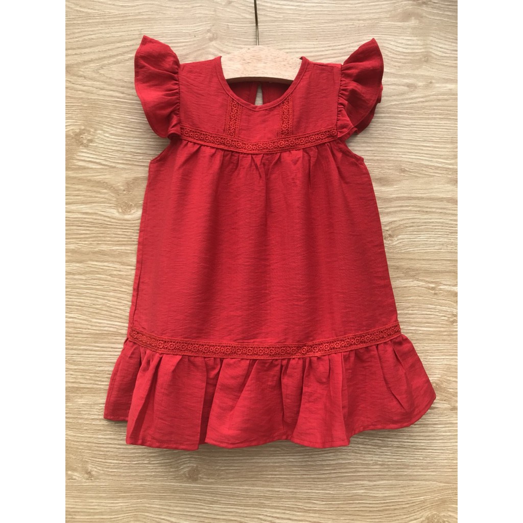 (Size 2 - 8) ĐẦM SUÔNG TAY BÈO CÁNH TIÊN CHẤT ĐŨI (Màu Đỏ)