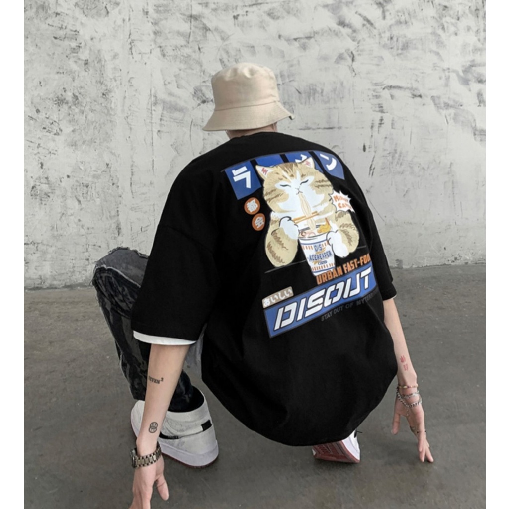 Áo Thun Tay Lỡ MÈO DISOUT Form Rộng Vải Thun Cotton Ulzzang Unisex