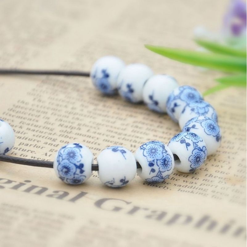 Set 10 hạt sứ in hình hoa mận làm đồ trang sức thủ công