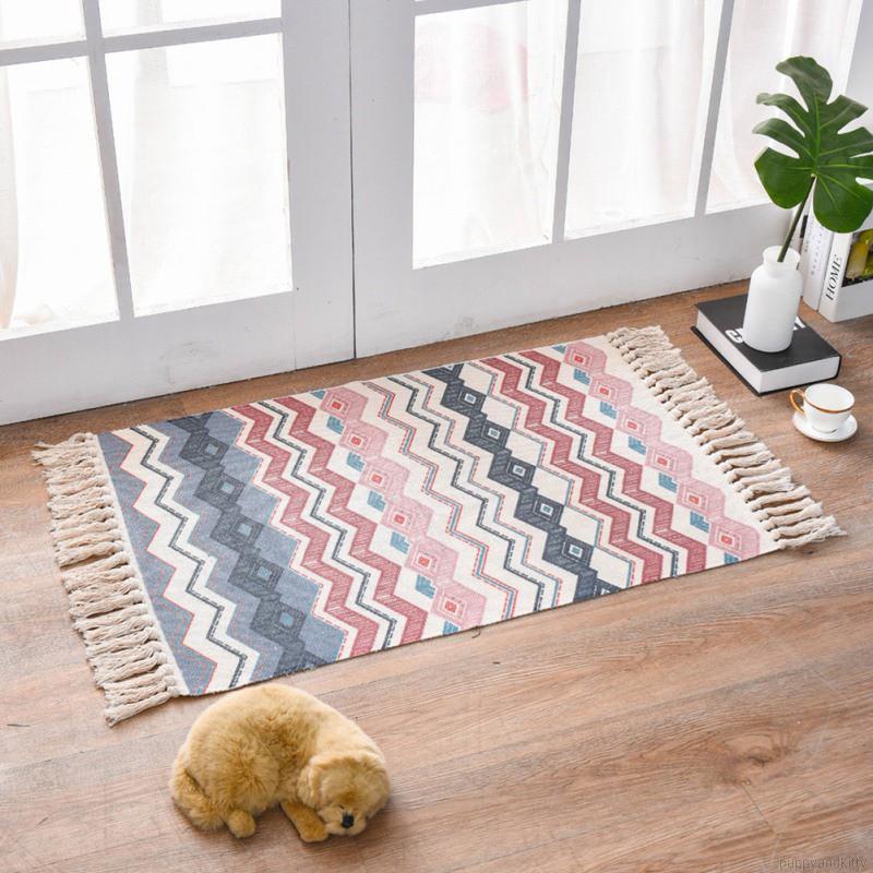 Thảm Cotton Lót Sàn Chống Trượt Hình Mèo, Kích Thước 90x60cm