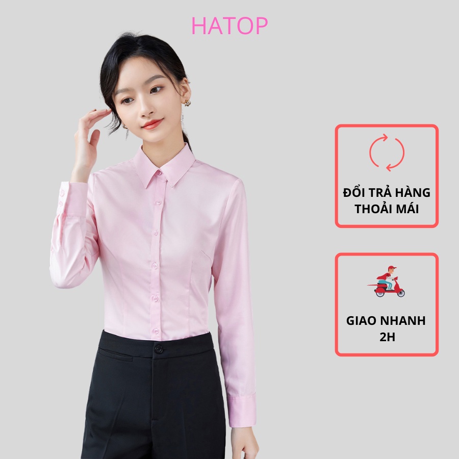 Áo sơ mi nữ tay dài HATOP cao cấp vải cotton loại 1 màu hồng phấn ASHD217