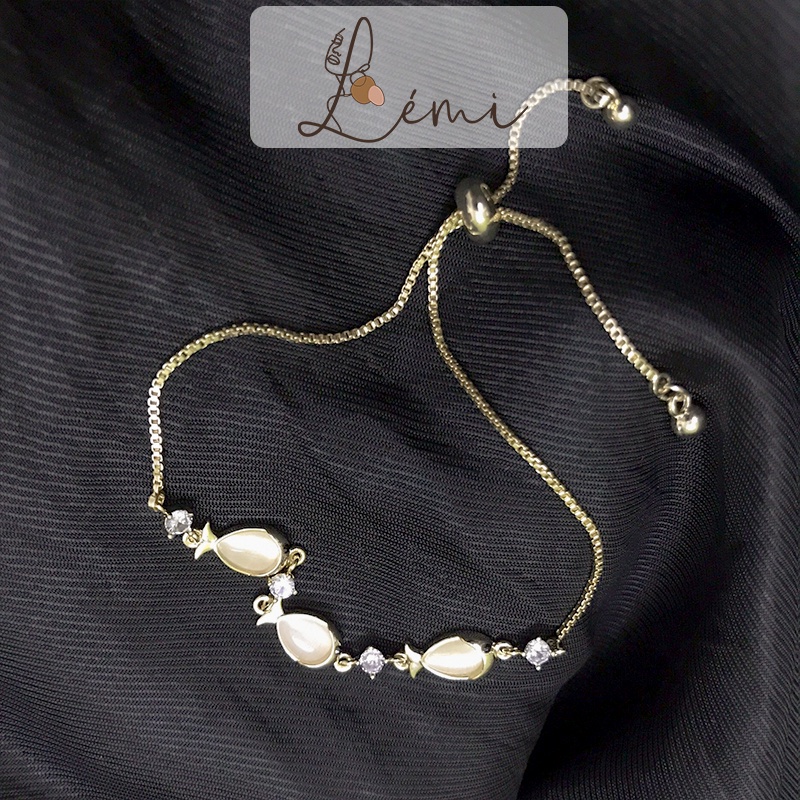 Lắc Tay Vòng Tay Nữ Hình Con Cá Đính Đá Zircon Có Dây Rút Chỉnh Kích Thước Thông Minh Lemi Accessories
