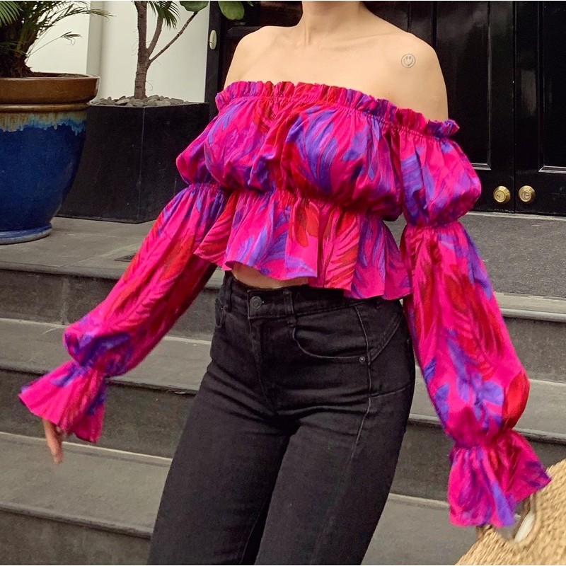 CARRÉ FLORAL TOP - Áo Xẻ Vai Dài Tay
