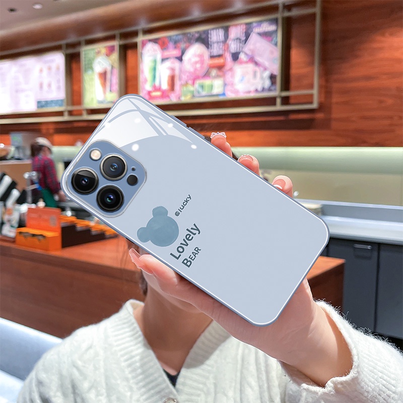 Ốp Điện Thoại Mặt Kính In Hình Gấu Lovely Bear ốp iphone 14 13 12 11 Pro Max X XS XR 6 6s plus 7 8 plus lưng kính