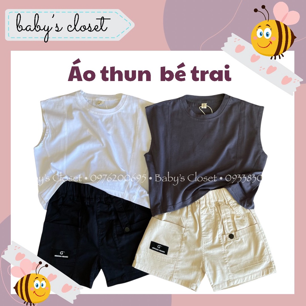 Áo thun ba lỗ đuôi tôm cho bé trai bé gái kiểu Hàn BABY'S CLOSET - Áo thun sát nách chất cotton cho bé size từ 9-26kg