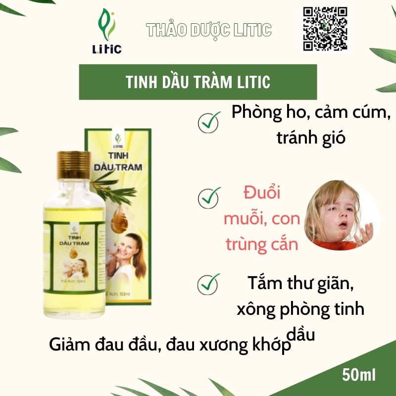 Tinh dầu tràm LITIC 50ml phòng ho, đuổi mũi, giải cảm, tinh dầu tràm huế nguyên chất