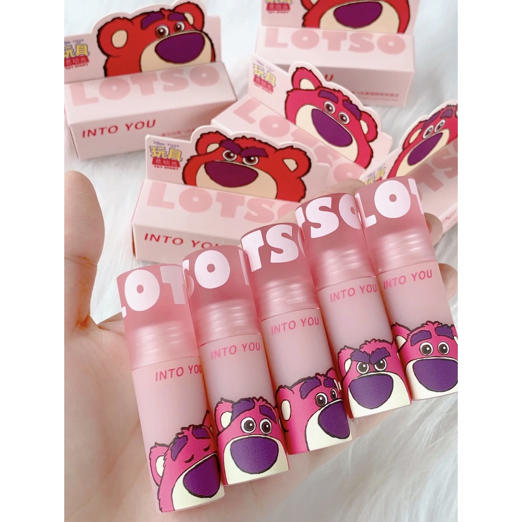 Into YOU Lotso Son Môi Dạng Bùn Pixar Dâu Tây/Gấu Màu Nhung Lì Hai Công Dụng Kép Màu Xám Hồng Dâu Tây Đỏ