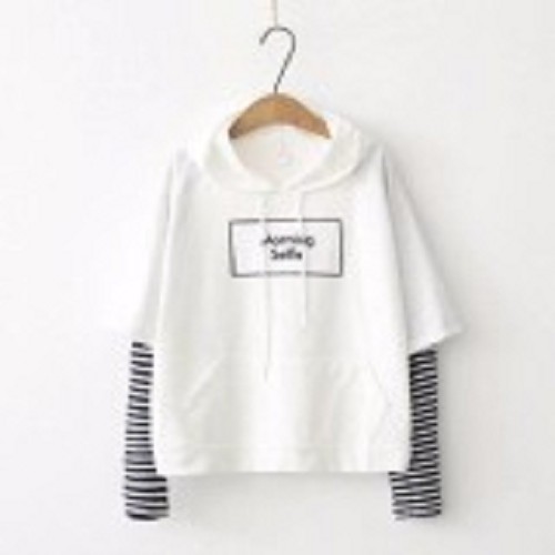 Áo hoodie nữ croptop tay dài kẻ sọc in chữ